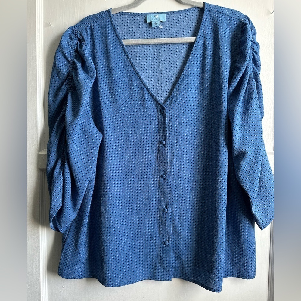 Cece Blue Women's Ruched Sleeves Top Size XL